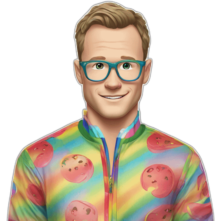 Jonathan Toews wearing glasses and rainbow clothes emoji