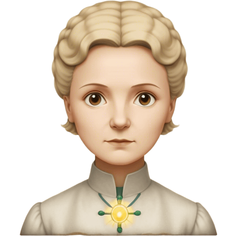 Cinematic Realistic Marie Curie Portrait Emoji, depicted as a pioneering scientist with a determined gaze in period attire, rendered with detailed textures and soft intellectual lighting that captures her groundbreaking legacy. emoji