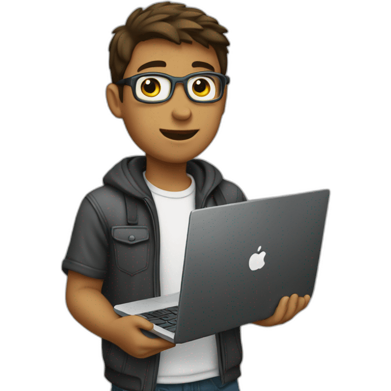 Boy with laptop in hand emoji