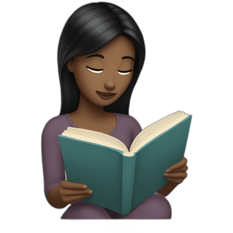 White Girl reading with black hair emoji