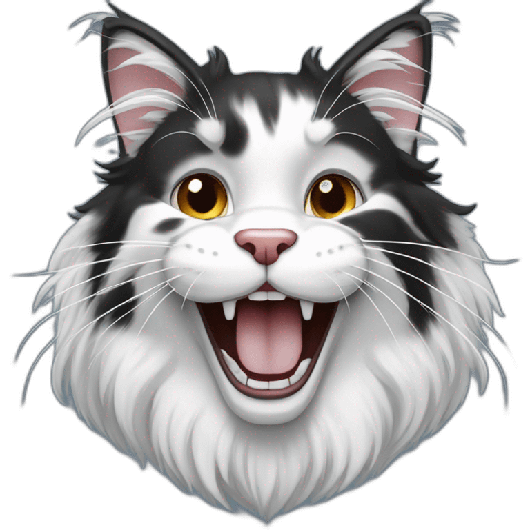 Black and white big laughing maine coon cat emoji