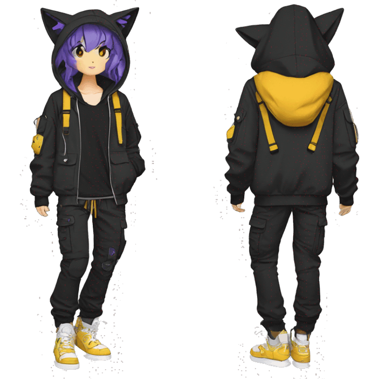 Edgy Anthro cool beautiful pretty anime dark cat-Pokémon-fursona techwear cargo pants hoodie emoji