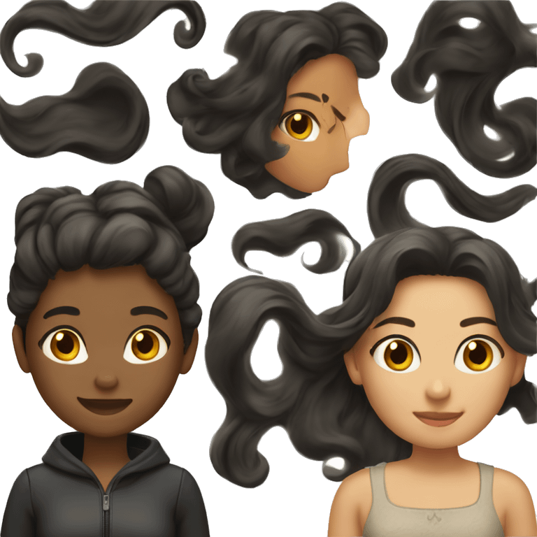 Two girls one with wavy black hair and one with straight black hair and they are tan emoji