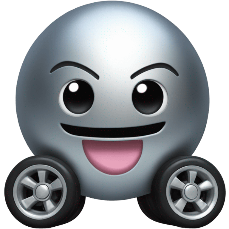 Metal cute black eyes Kirby ball driving on 4 car wheels emoji