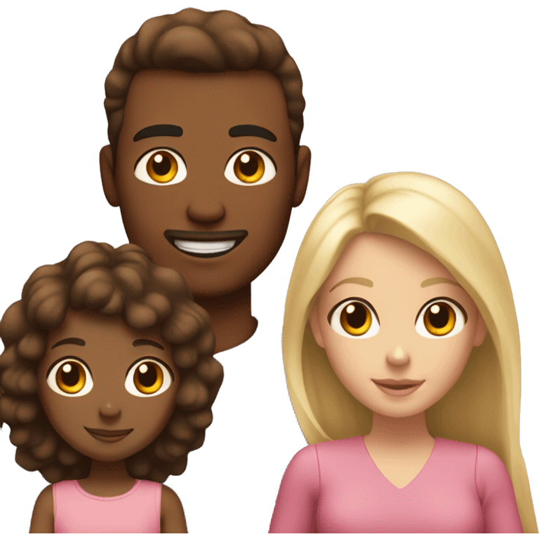 Black mom with brown hair. white dad with blonde hair. Tan daughter with brown hair. Family photo  emoji