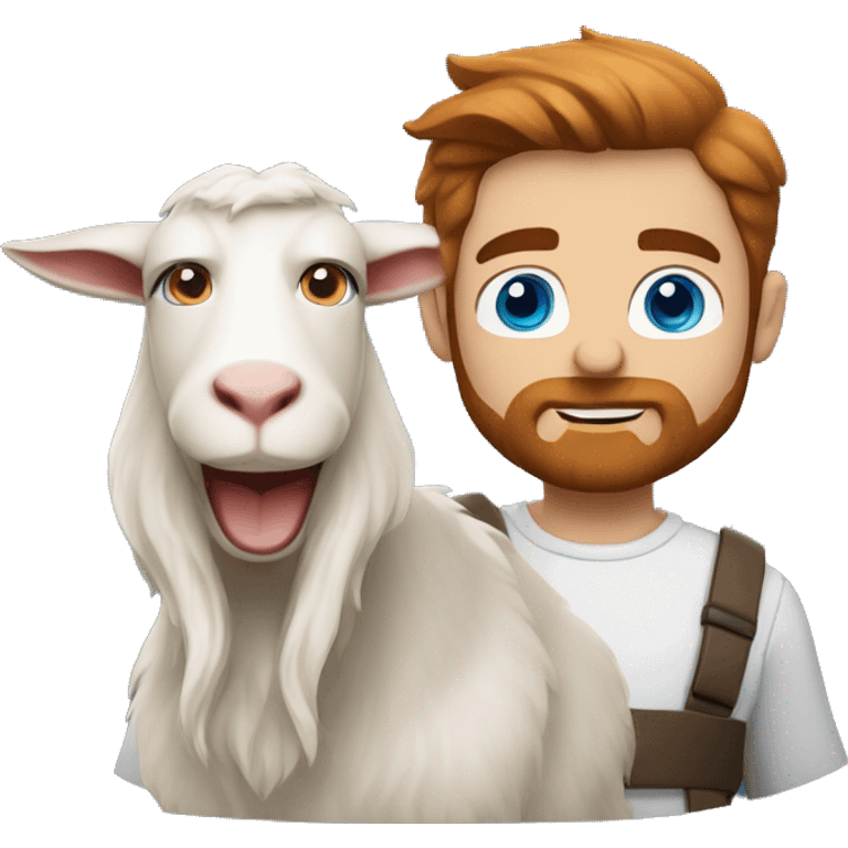 Man holding a goat, redish hair redish scruffy beard, blue eyes, wearing a superman costume emoji