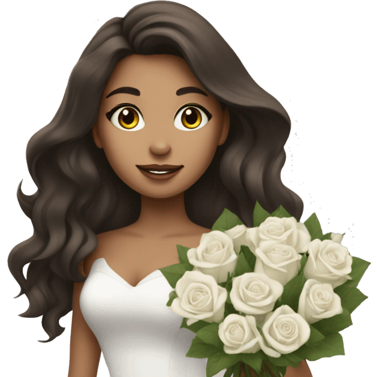 beautiful brunette girl with a bouquet of white roses emoji