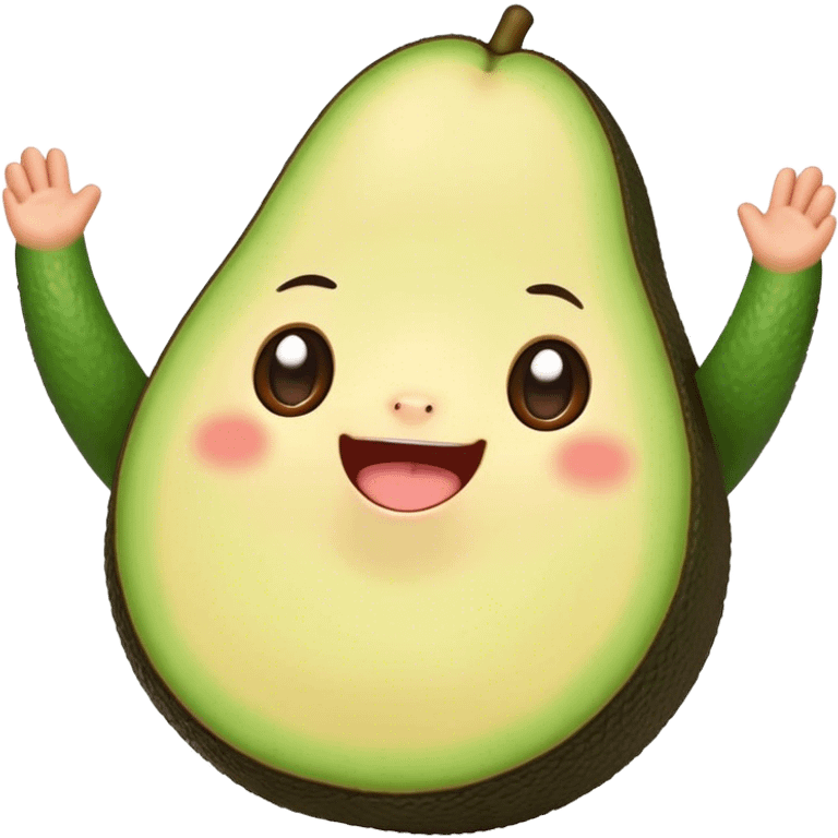 Cute Kawaii Avocado, round and cuddly, soft green with a tiny brown pit, blushing cheeks, a joyful smile, tiny arms outstretched, a warm and healthy glow! emoji