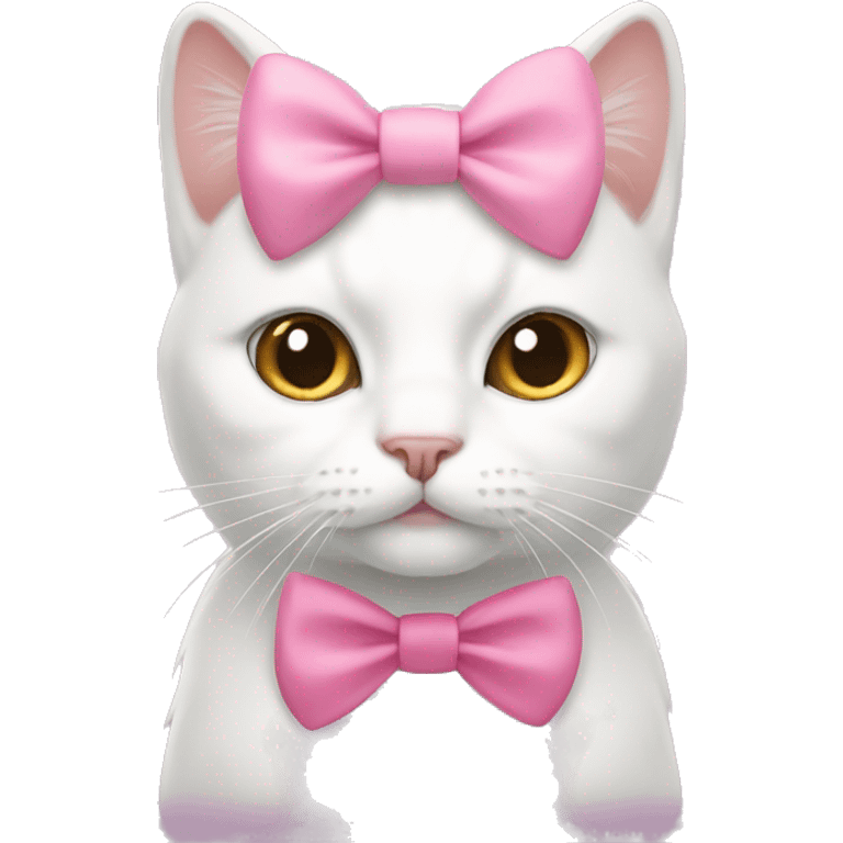 white cat wearing a pink bow emoji