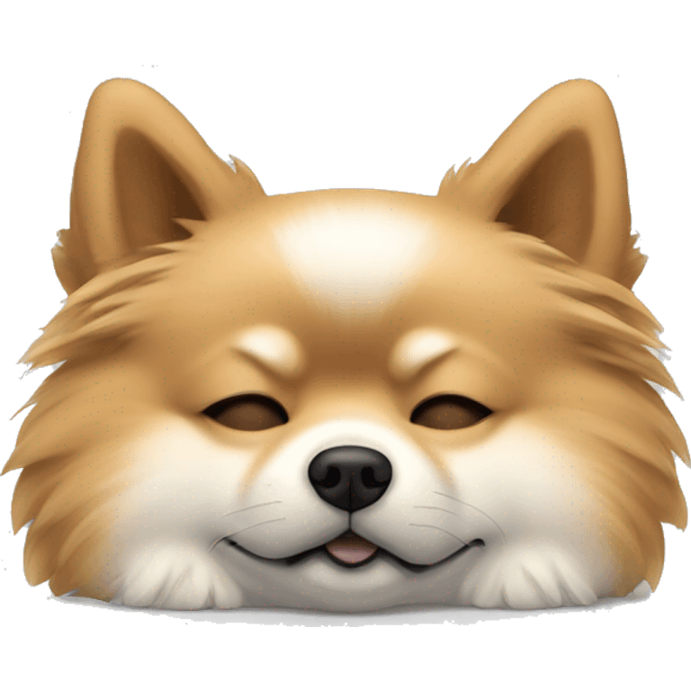 sleeping lying down pomeranian-spitz mix light brown and white with gray ears emoji