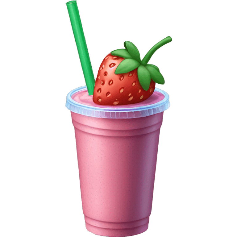 A strawberry blueberries smoothie with a green straw in a plastic cup emoji