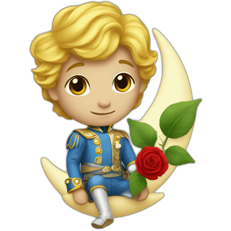 Little prince with red rose on the moon emoji