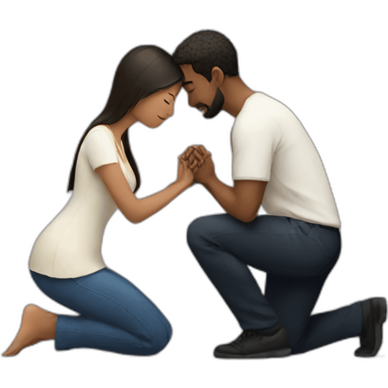 Woman on knees praying to man emoji