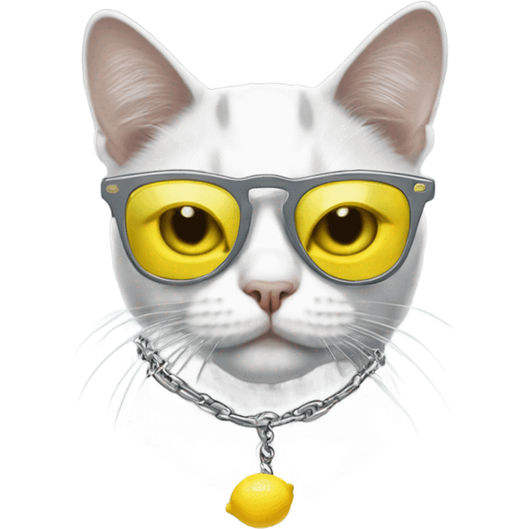 White and gray Cat with sunglasses with a lemon hanging from his chain  emoji