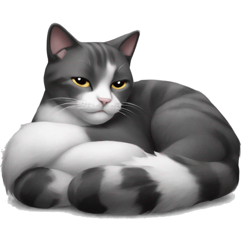 Cat with black white and grey fur sleeping emoji