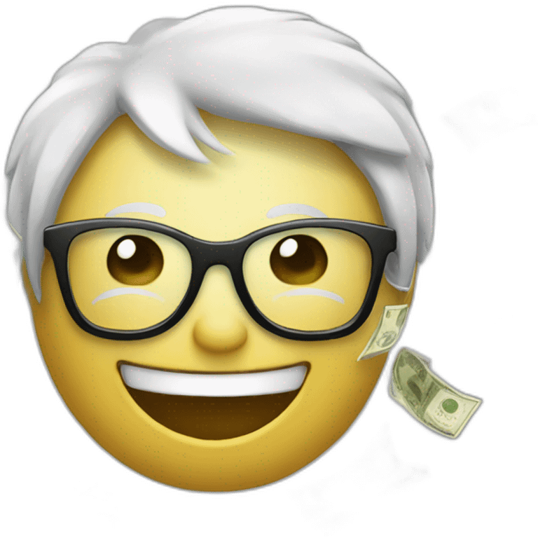 Emoji with glasses laughing with tears and speeding up money emoji