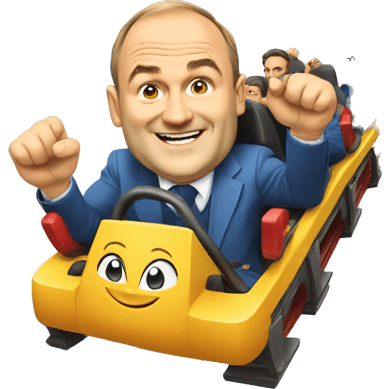 Liberal Democrat leader Ed Davey on a rollercoaster, smiling emoji