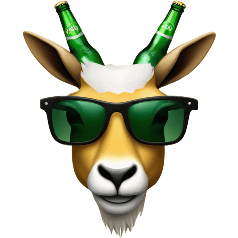 Springbok’s head wearing sunglasses next to a beer emoji