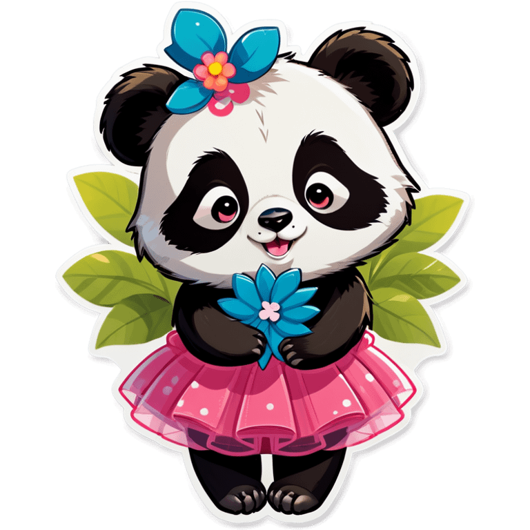  Cute female Panda wearing a tutu and glasses with a flower above 1 ear hugging a large male raccoon  emoji