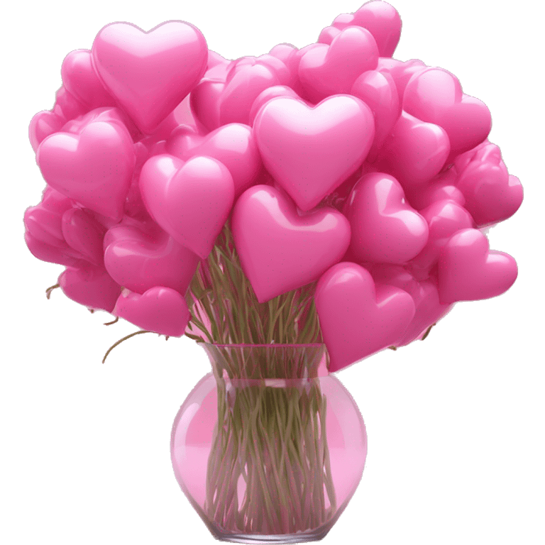 10000000 huge pink hearts on stems in a clear glass vase emoji