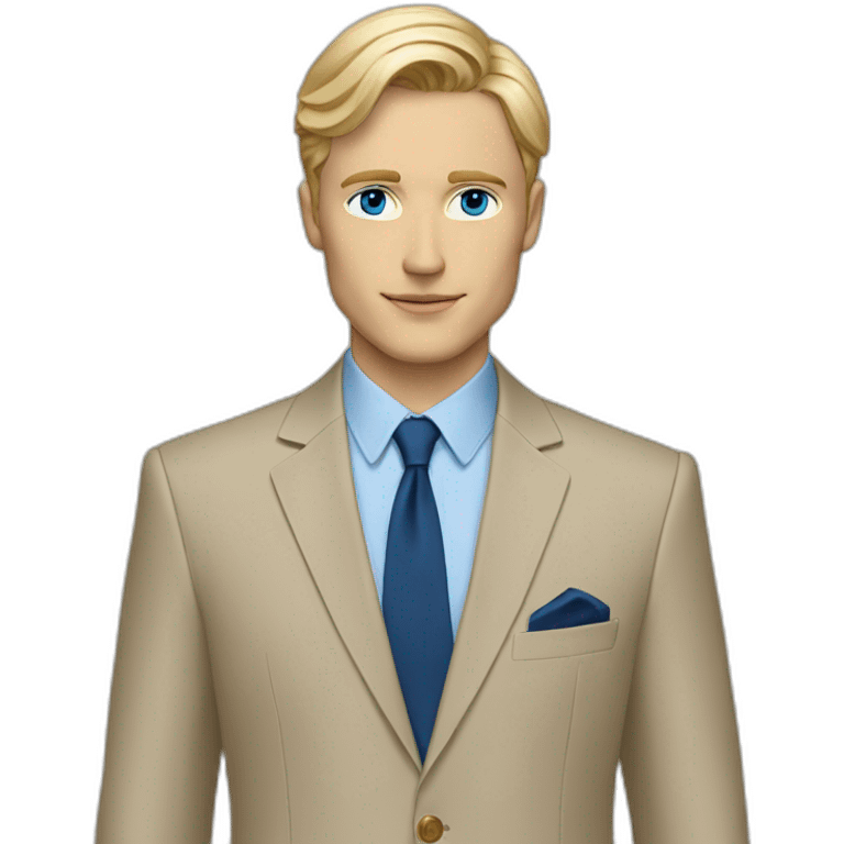 a blonde hair business man with blue eyes wears a beige gucci suit  emoji