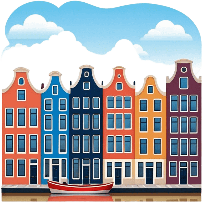 Cinematic Realistic Amsterdam Canal Houses Landmark Emoji, featuring narrow, gabled facades in vibrant colors. emoji