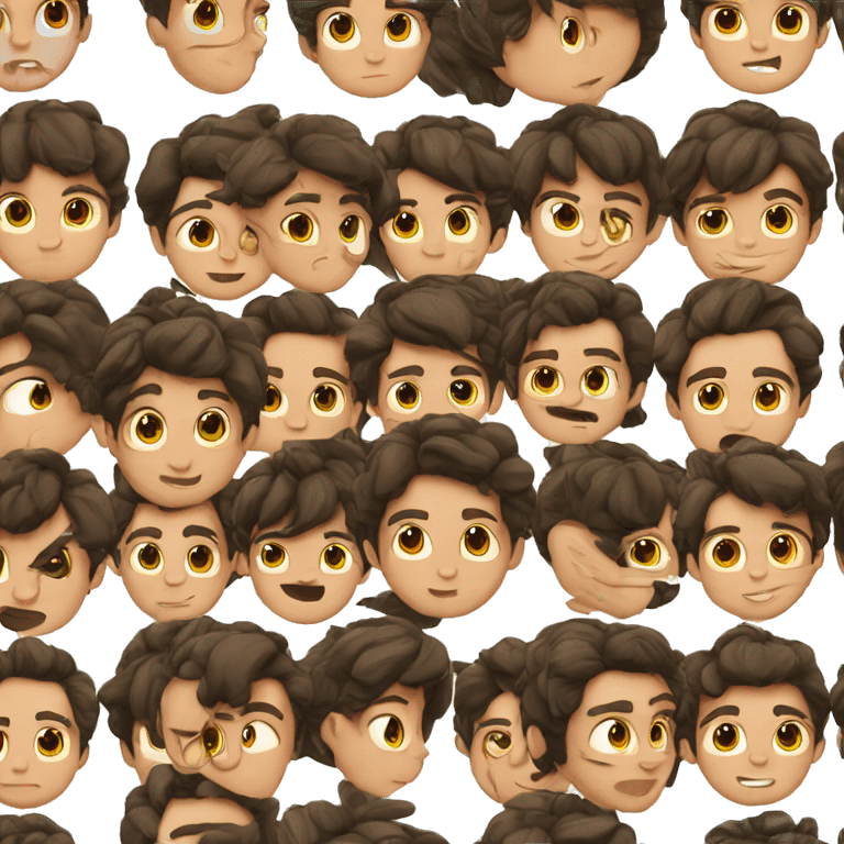 boy with blackish brown hair, brown eyes, funny face emoji