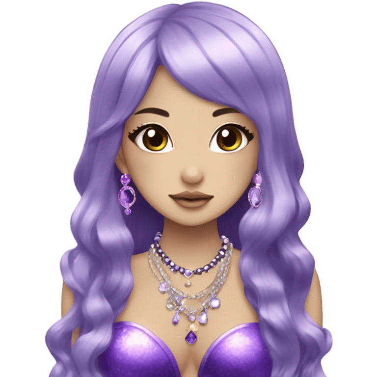 mermaid hime gyaru girl, dark purple hair, jewerly emoji