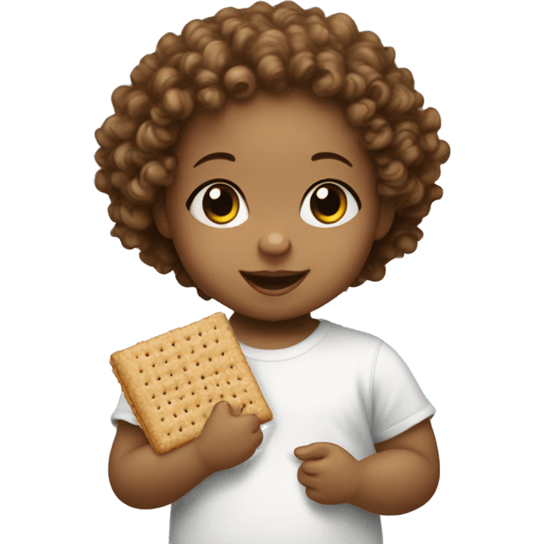 A white baby girl with curly hair eating a graham cracker emoji