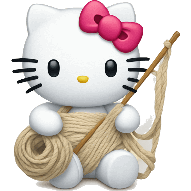 Hello Kitty holding a yarn emoji