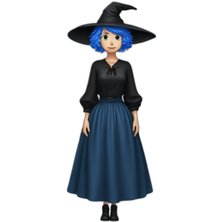 Short Blue-haired witch in black full skirt full length emoji