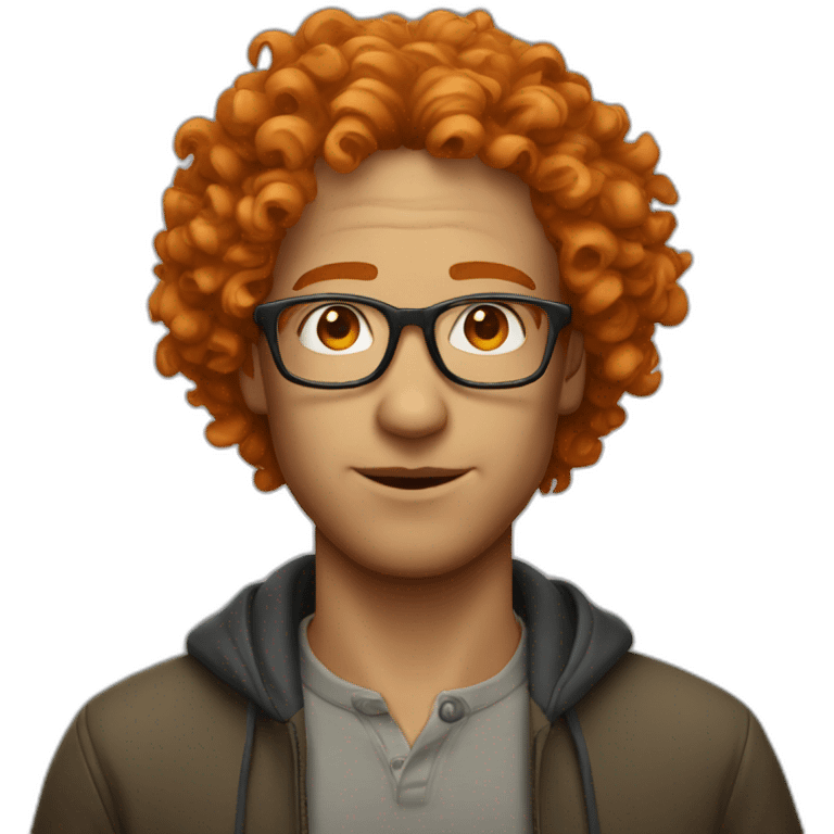 A man with orange curly hair thin nose and glasses emoji