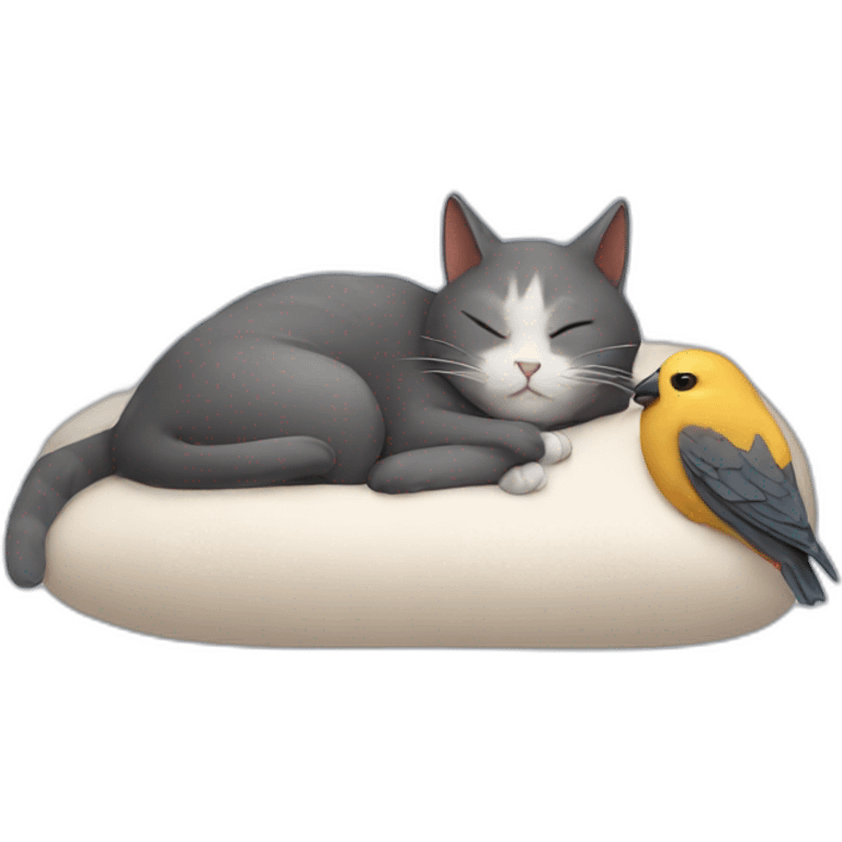 Cat sleeping with a bird emoji