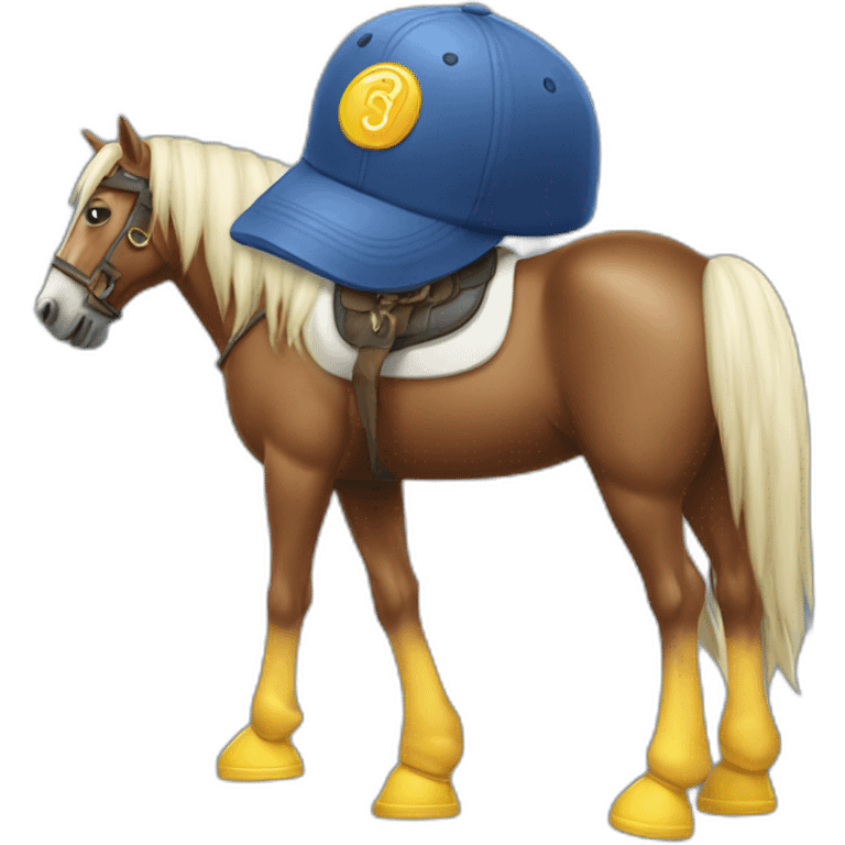 Horse wearing moonboots and cap emoji