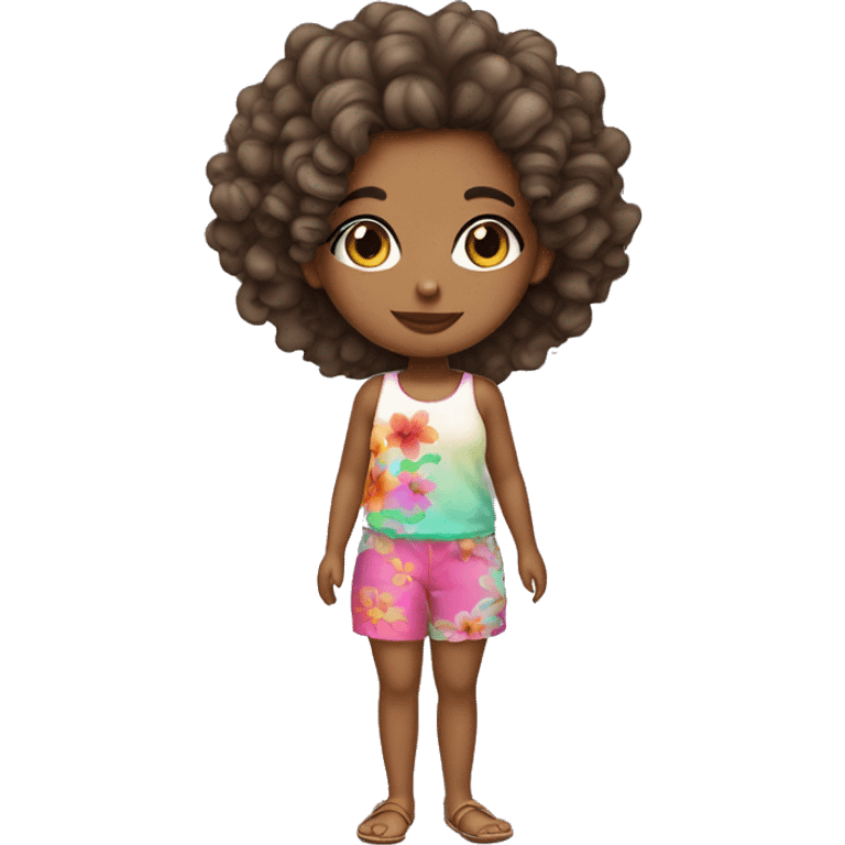 a mixed girl with ombré curls and beach outfit and flower in hair emoji