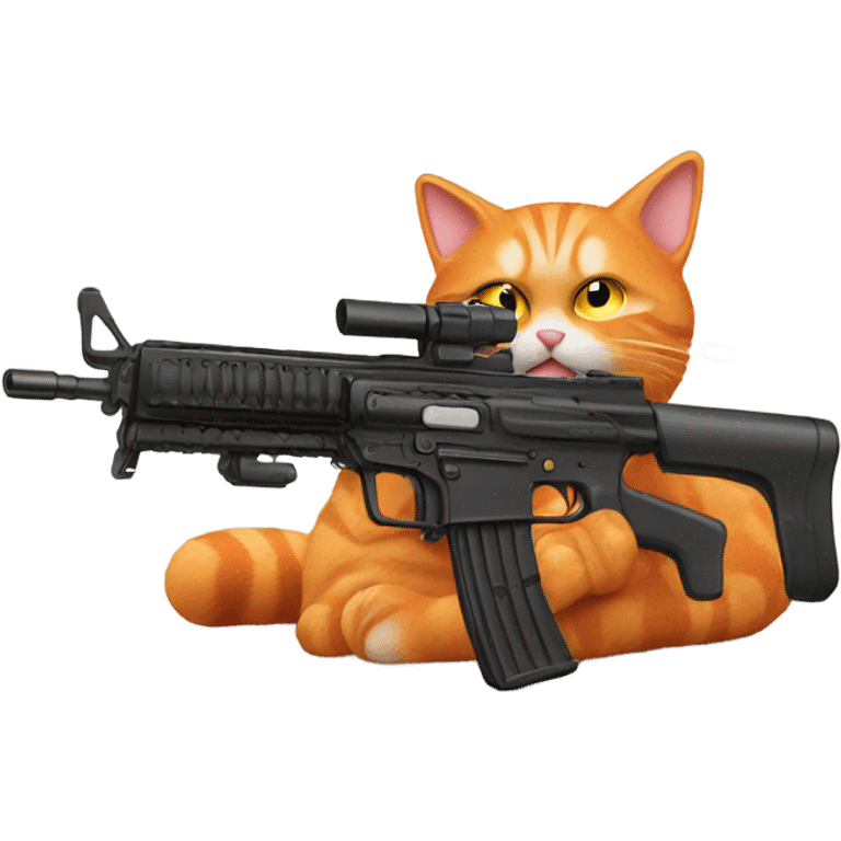 orange cat with a machine gun emoji