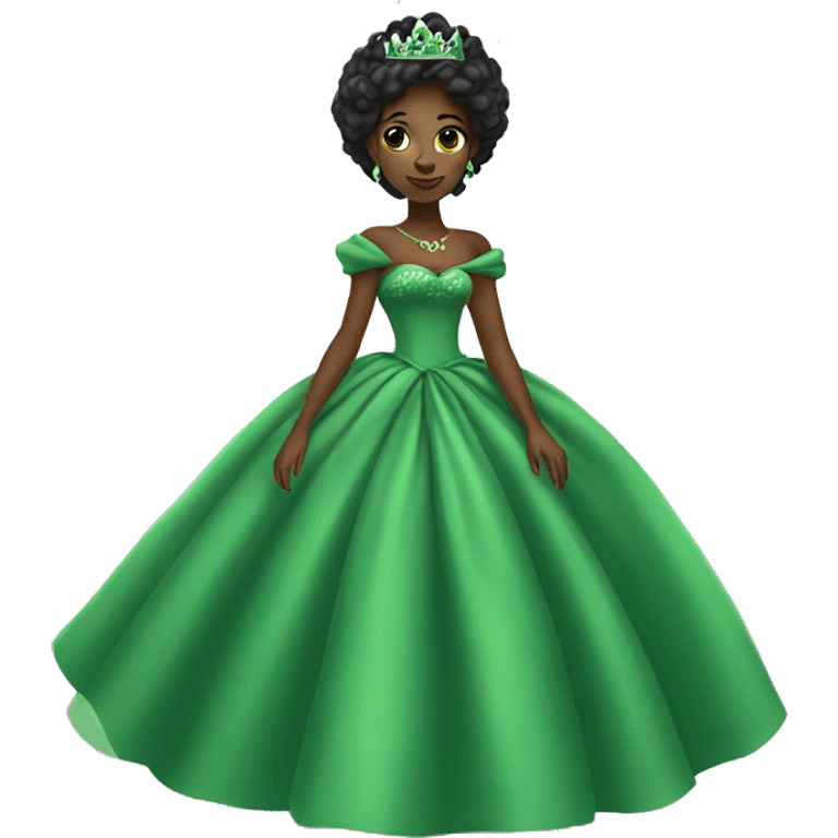 Black princess with green puffy dress emoji