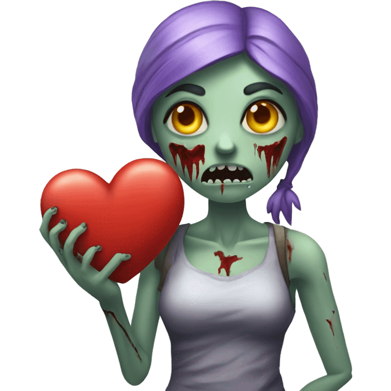 a female zombie holding a heart and writing giants in it emoji