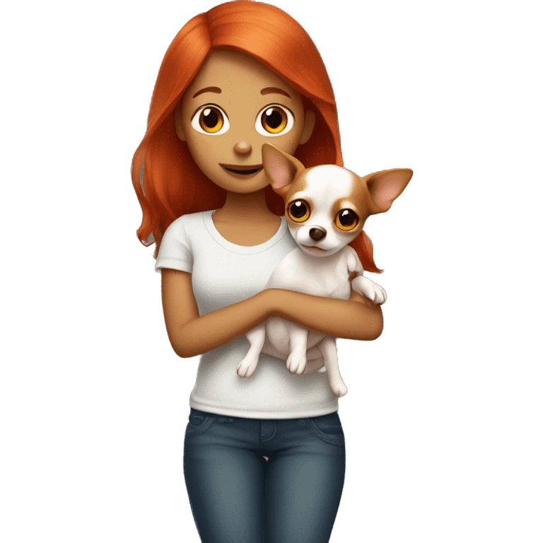 Girl with red hair holding chihuahua  emoji