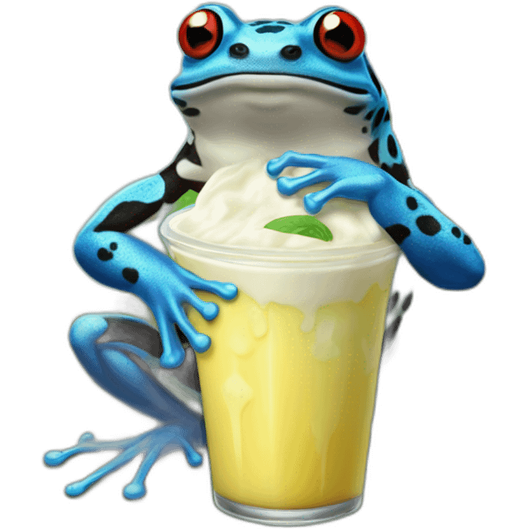 Poison dart Frog queen sitting on lilly pad drinking a milkshake emoji