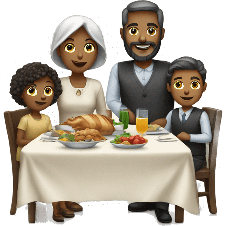 Family with a Shabbat dinner table  emoji