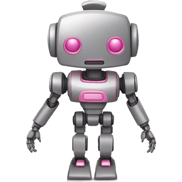 emoji robot gris y rosa simpático señalando con el dedo de cuerpo entero emoji