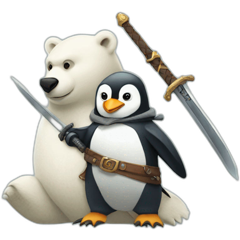 penguin knight holding a sword riding a polar bear emoji