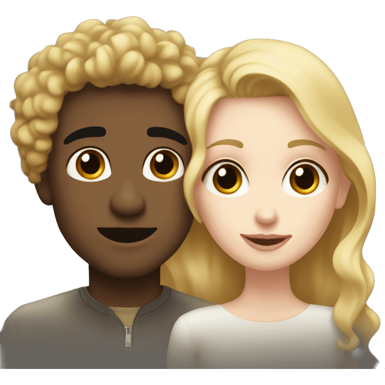 A blonde girl with pale skin kisses a light-skinned brown guy with curly black hair emoji