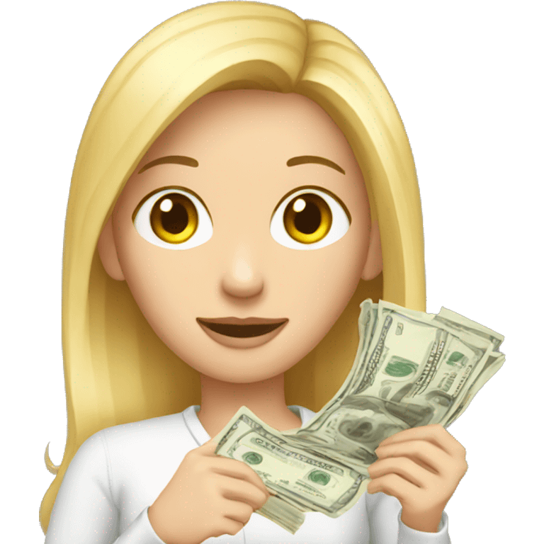 white woman holding 10000 dollars emoji