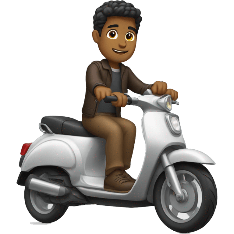 Brown man riding scooter bike emoji