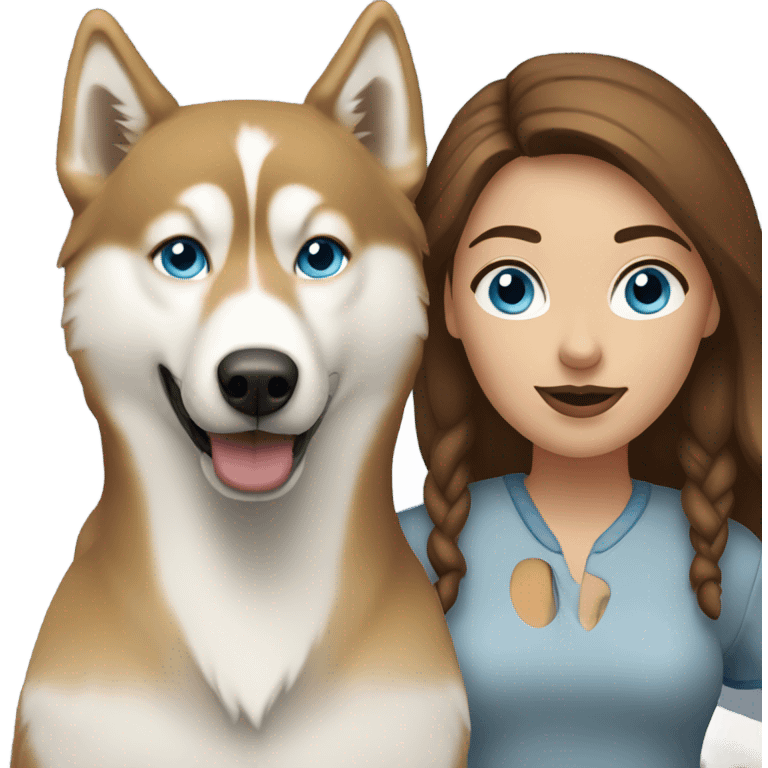 White Woman hair brown and bleus eyes and golden Husky  emoji