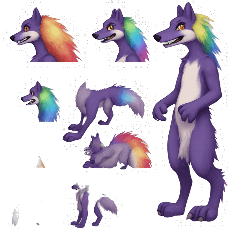 Furry, sparkle, rainbow, animal, anthro, full body, fursona, sergal emoji