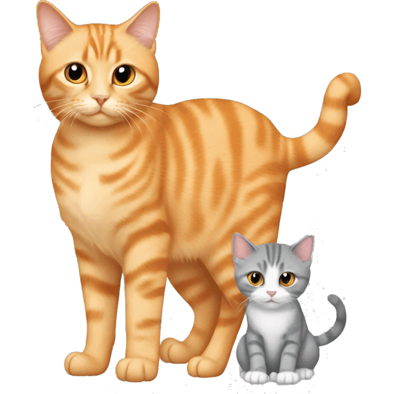 Light orange adult cat with two kitten grey cats emoji