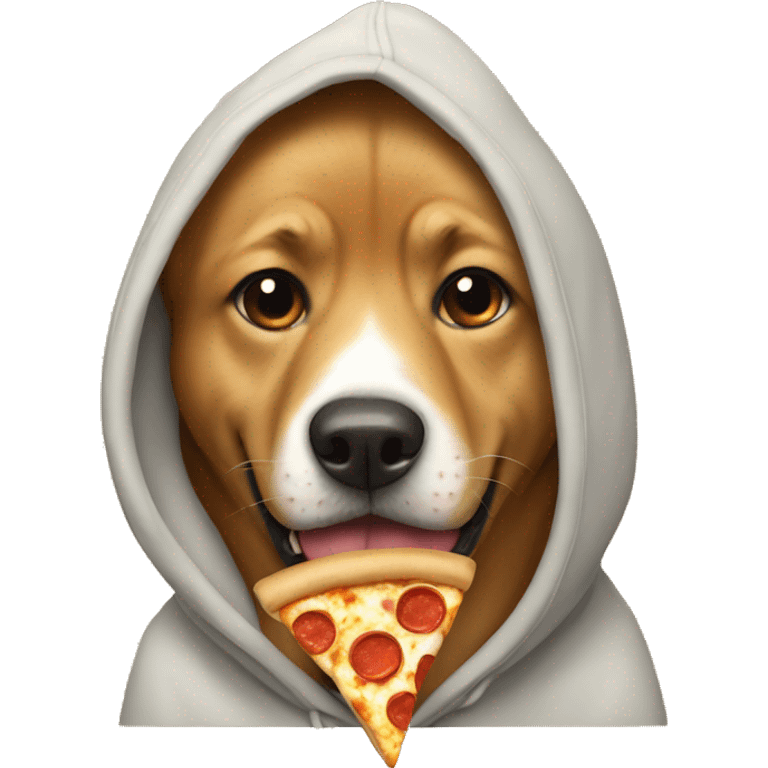 Dog with hoodie eating pizza emoji